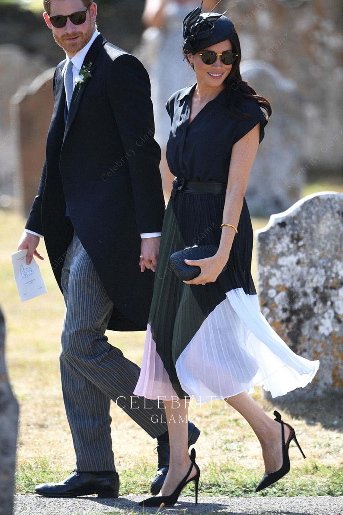 Meghan Markle a line formal dress Harry's friend's wedding 