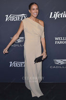 Meghan Markle beige high slit prom dress variety power of   women 2023