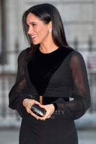 Meghan Markle black illusion sleeved dress Oceania Exhibit opening 2018