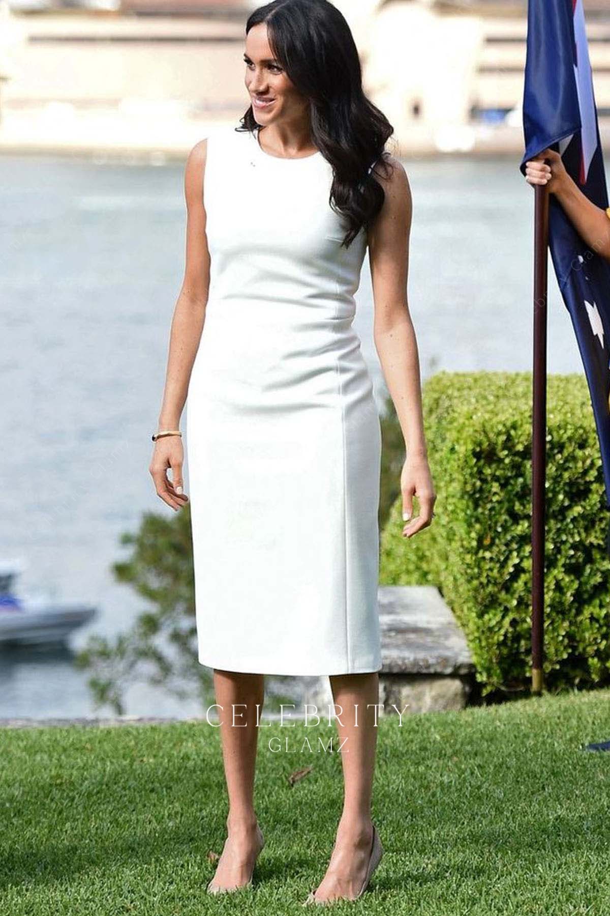 Meghan Markle elegant jewel neck prom dress day one visit Australia 2018