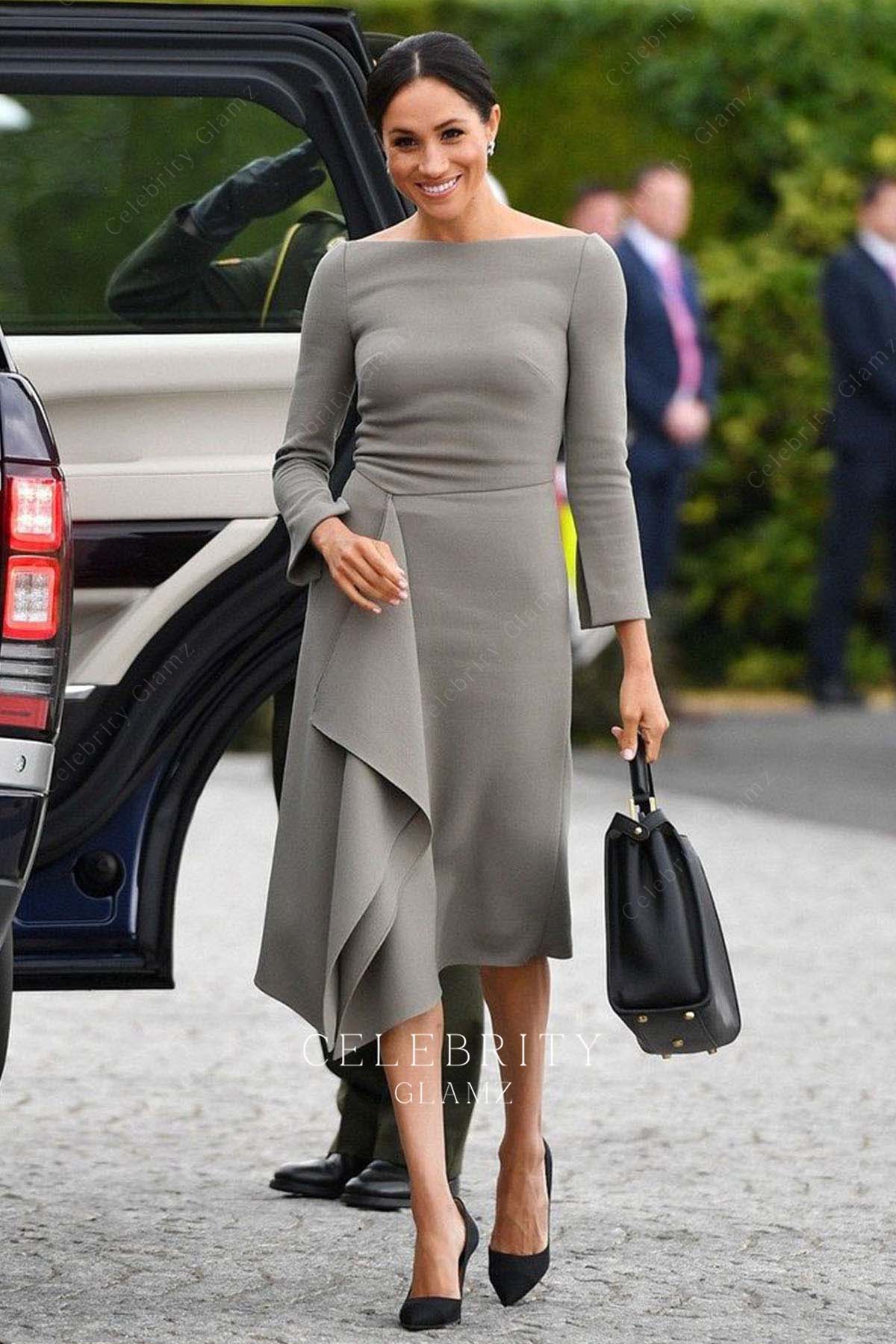 Meghan Markle handkerchief waterfall formal dress visit Dublin 2018