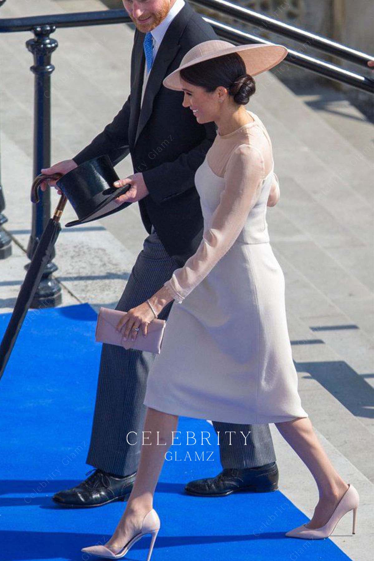 Meghan Markle illusion neck formal dress prince Charles 70th birthday