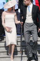 Meghan Markle ivory sheer long sleeve formal dress prince Charles 70th birthday