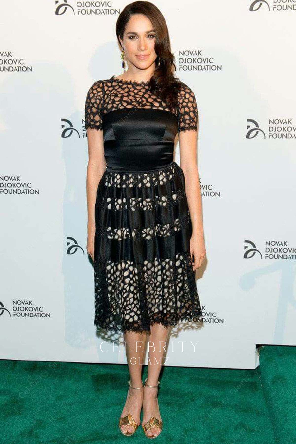 Meghan Markle knee length prom dress Novak Djokovic dinner