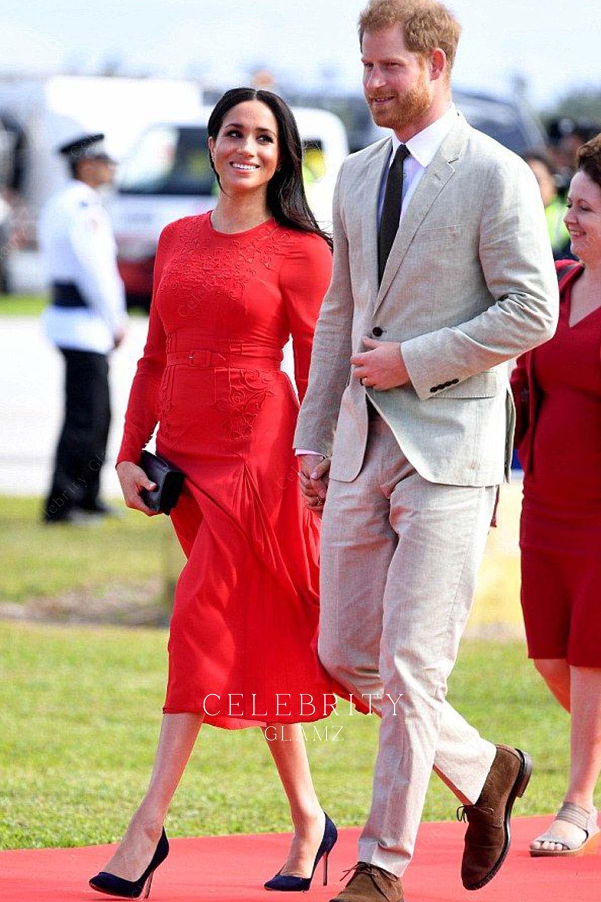 Meghan Markle long sleeves formal dress royal tour 2018