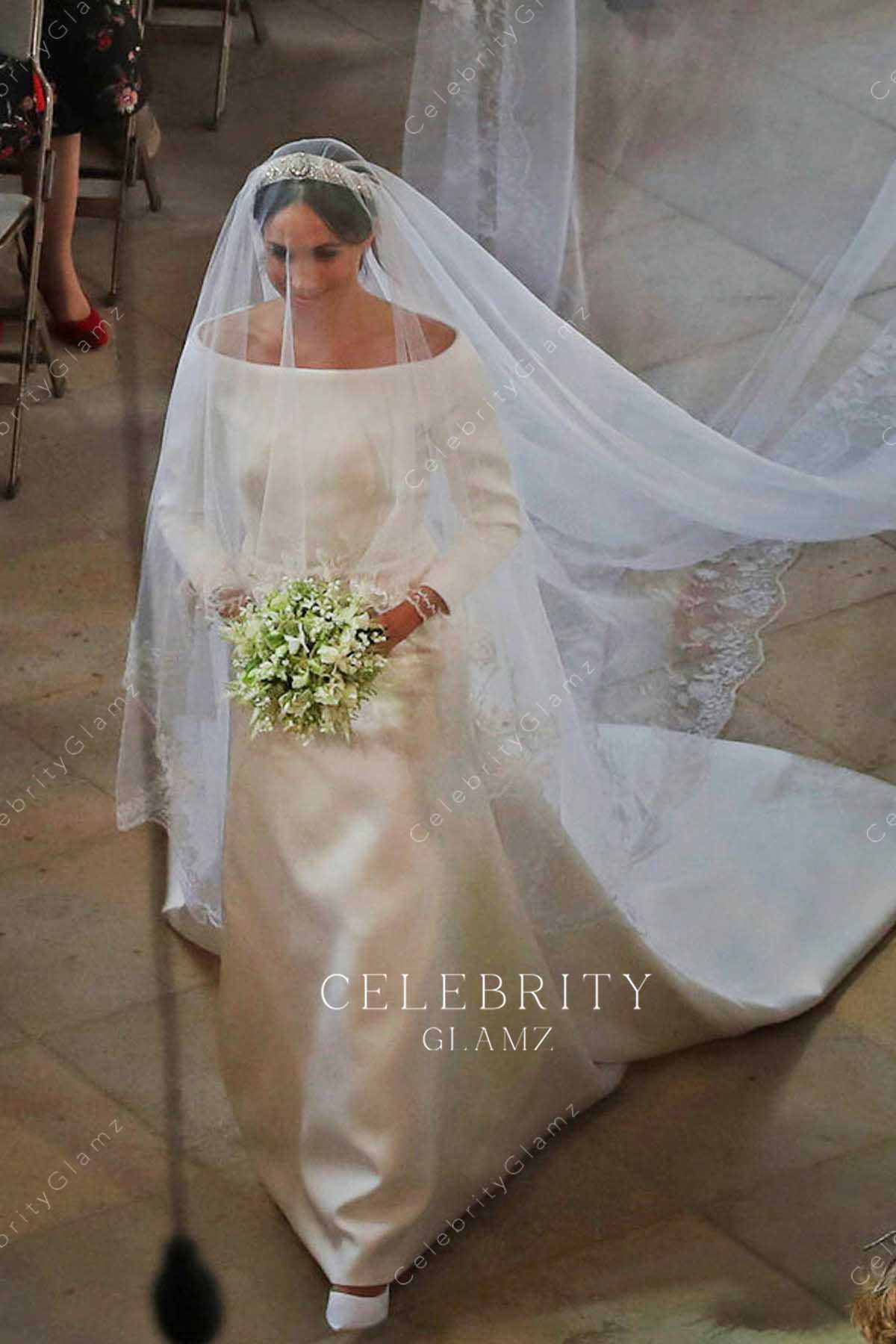 Meghan Markle white off shoulder wedding dress