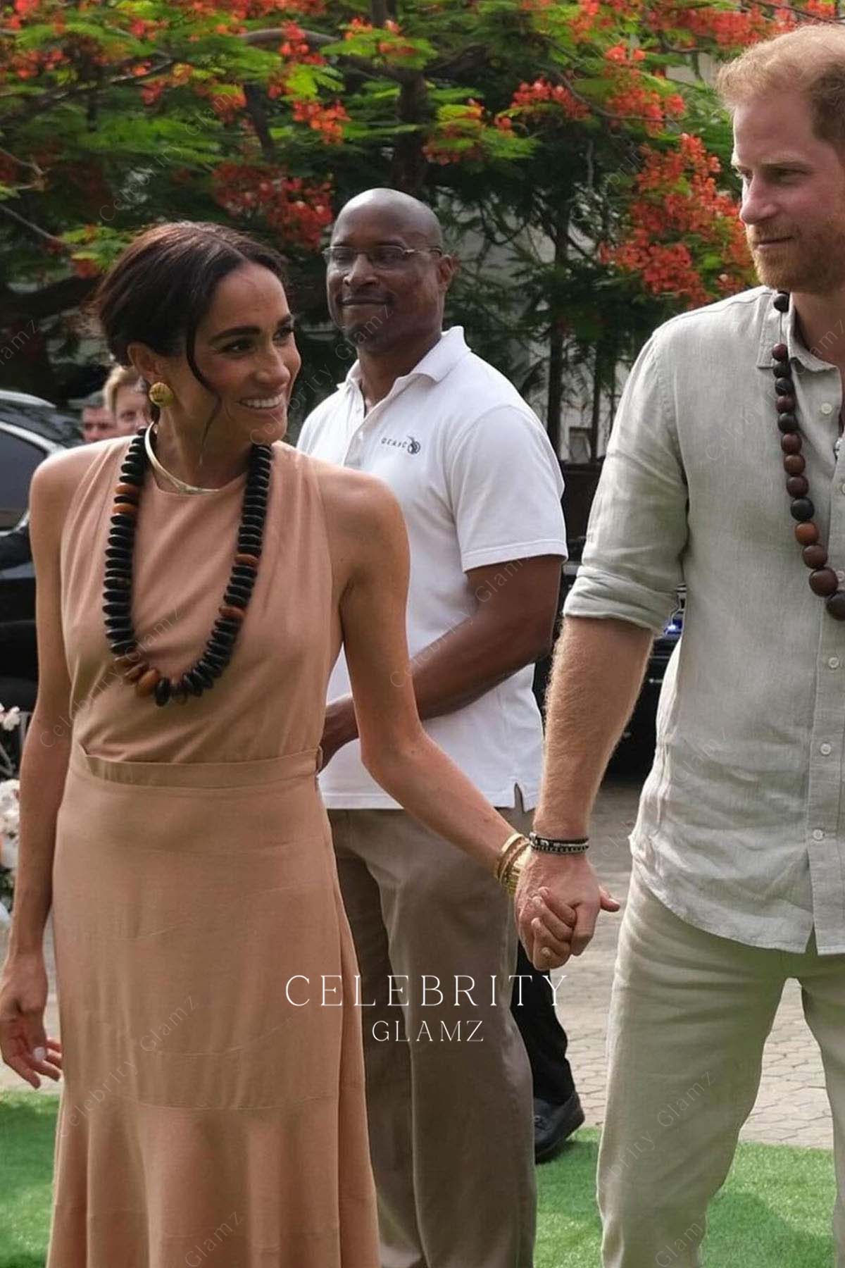 Meghan Markle peach crew neck formal prom dress Nigeria champion the Invictus games 2024