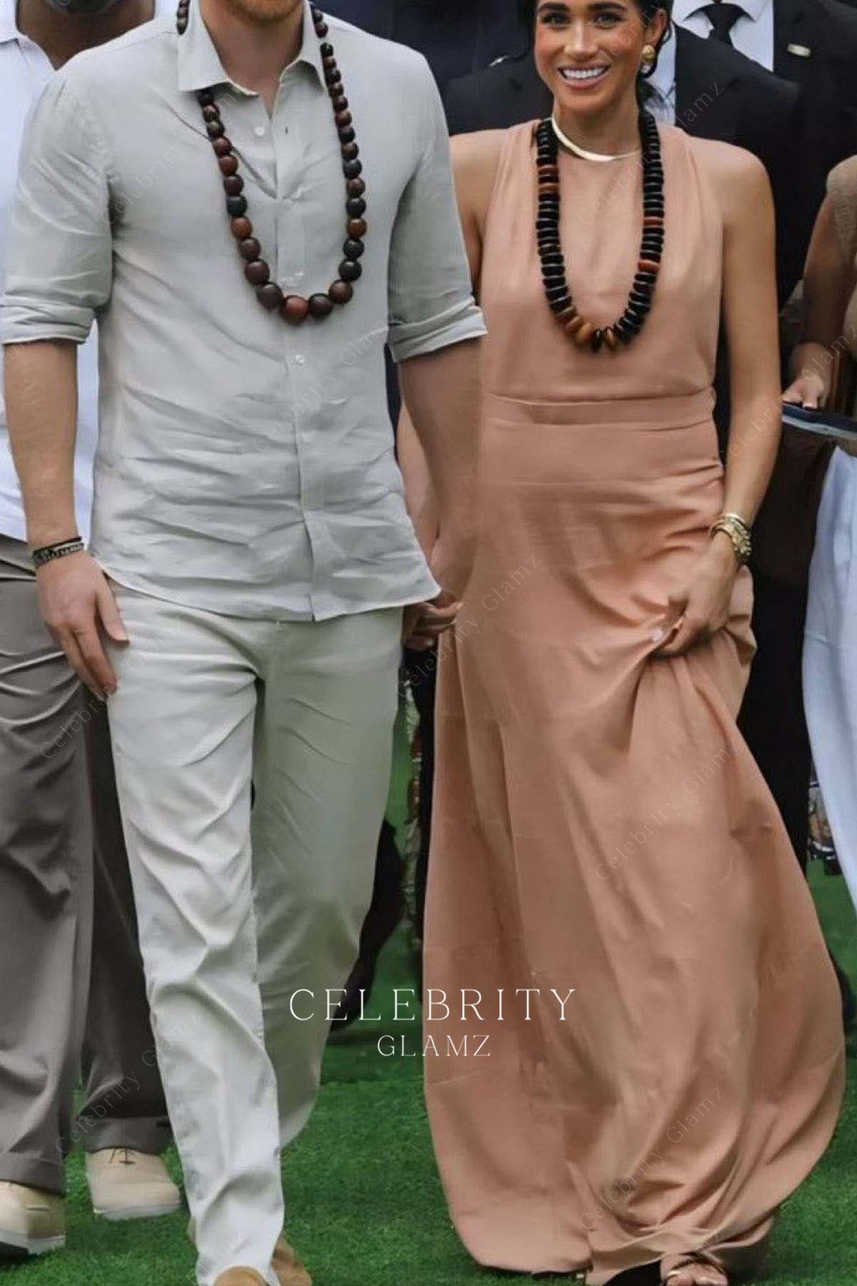 Meghan Markle peach floor length prom dress Nigeria champion the Invictus games 2024