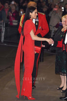 Meghan Markle red back slit formal dress Mountbatten festival of music 2020