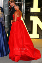 Meghan Markle red court train prom gown veterans day gala 2021