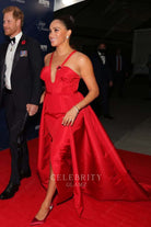 Meghan Markle red overskirt prom gown veterans day gala 2021