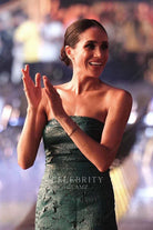 Meghan Markle strapless lace evening dress tournament closing ceremony 2023