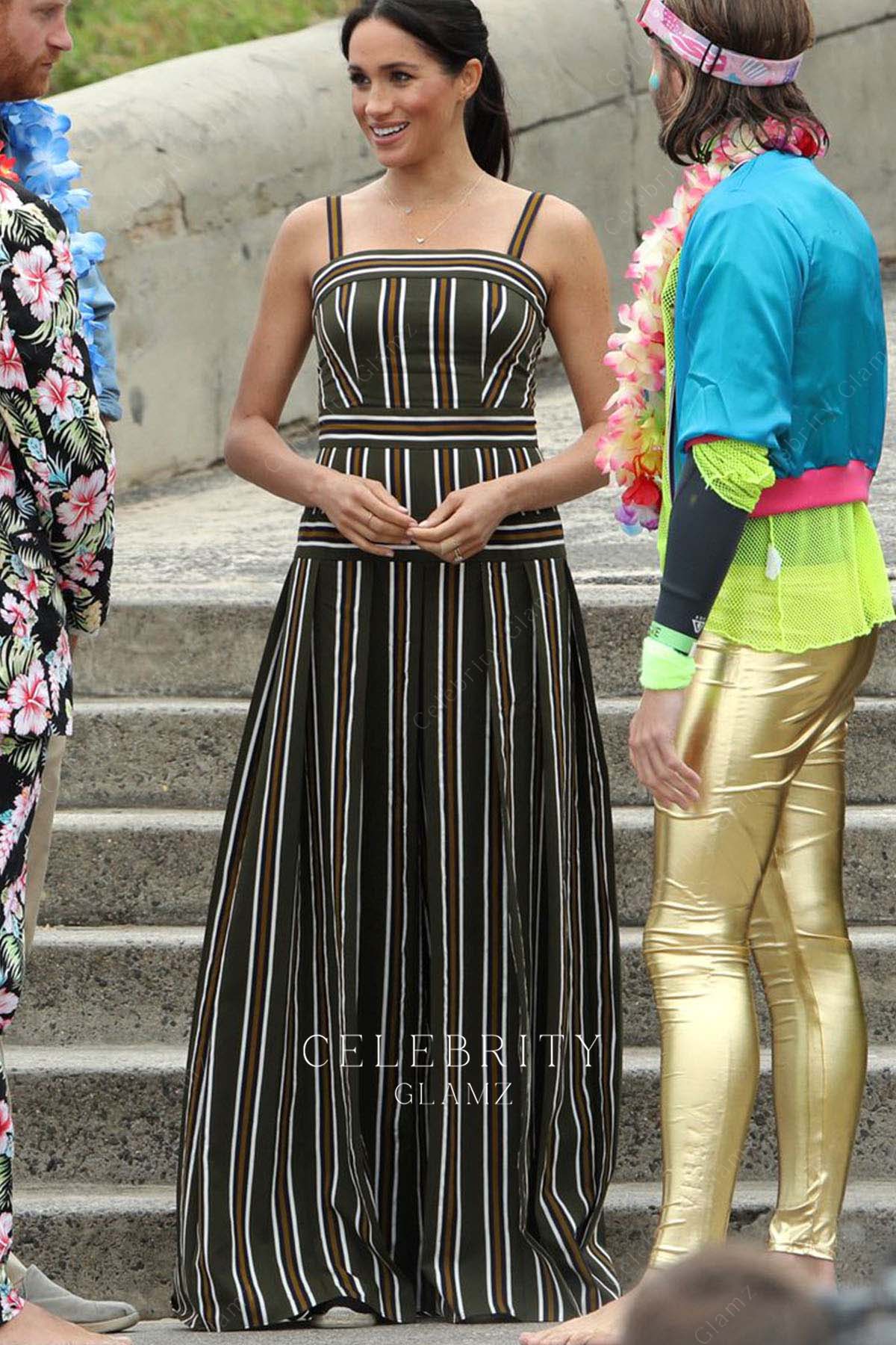 Meghan Markle striped formal dress British high commission dinner 2018