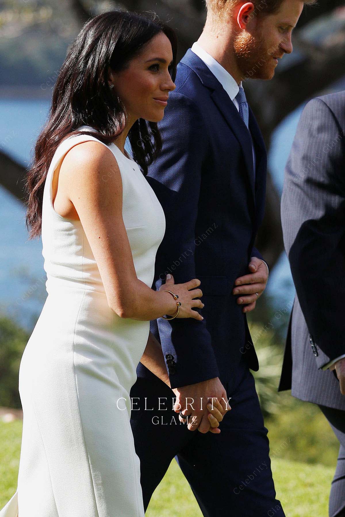 Meghan Markle white sleeveless formal dress day one visit Australia 2018