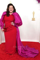 Melissa McCarthy jewel neck prom dress 2024 Oscars red carpet