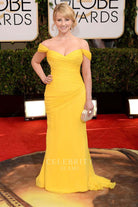 Melissa Rauch yellow chiffon dress golden globe awards 2014