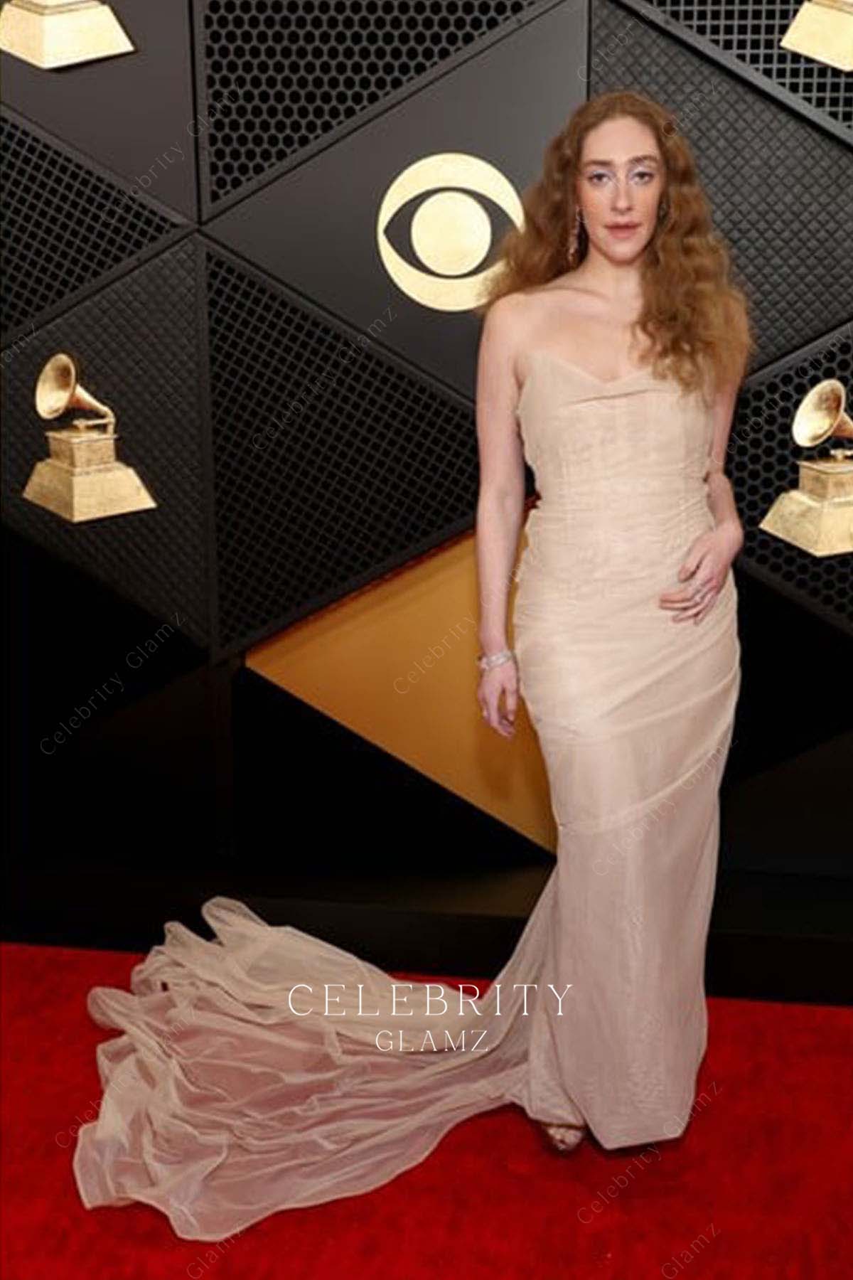 Micaela Diamond long train prom dress Grammys red carpet 2024
