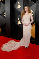 Micaela Diamond pearl pink strapless prom dress Grammys red carpet 2024