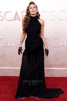 Miley Cyrus shimmery black 2025 Oscars red carpet dress