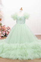 mint ruffled tulle pageant ballgown