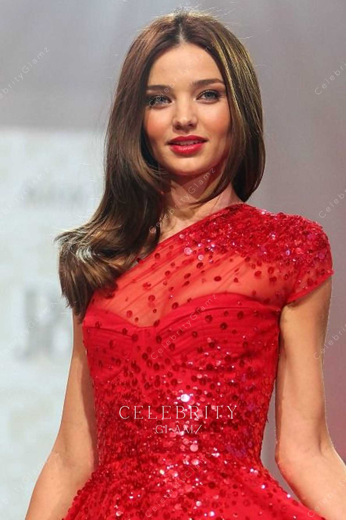 Miranda Kerr one sleeve t stage red gown 