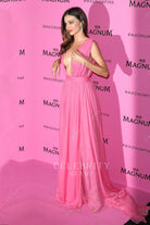 Miranda Kerr plunging neck evening dress 2015
