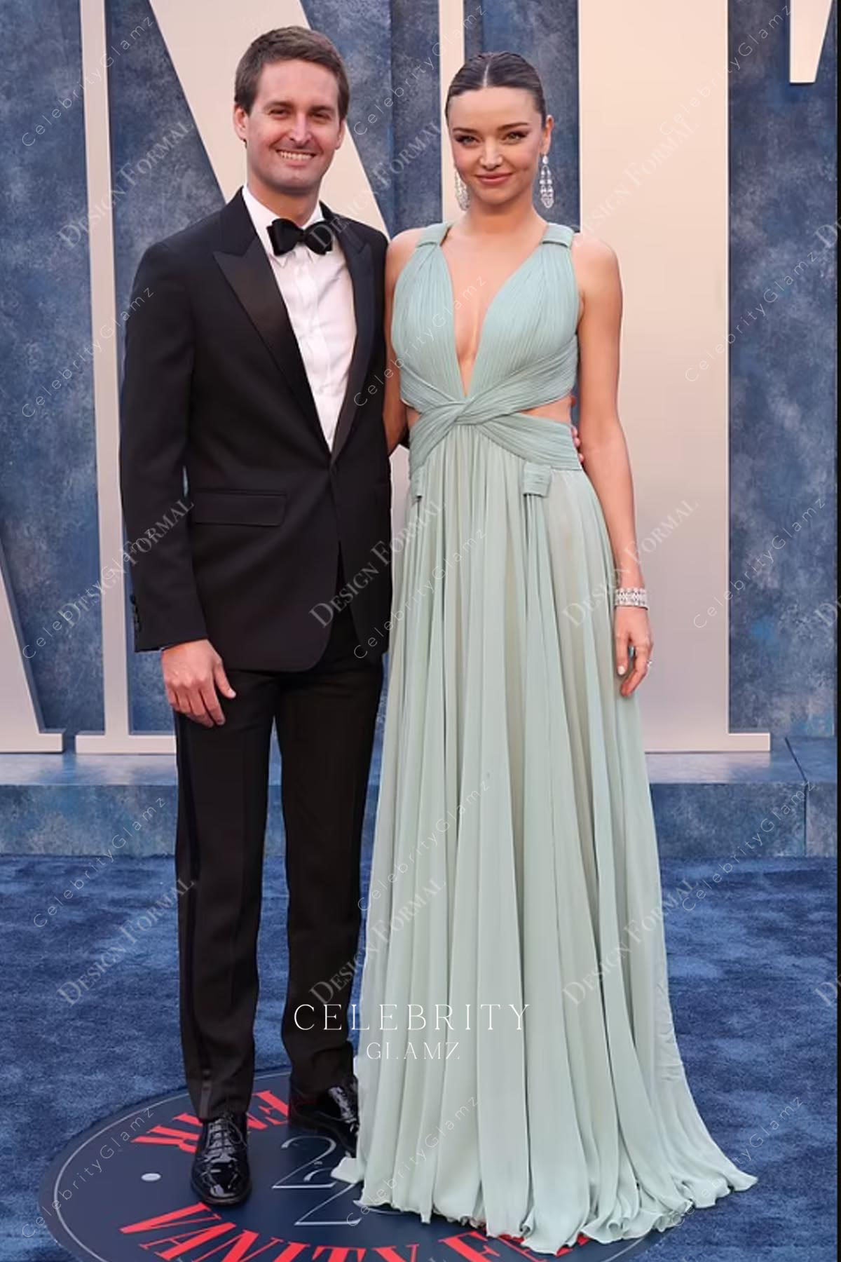 Miranda Kerr saga plunging neck Oscar party dress