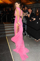 Miranda Kerr sexy high slit hot pink dress 2015