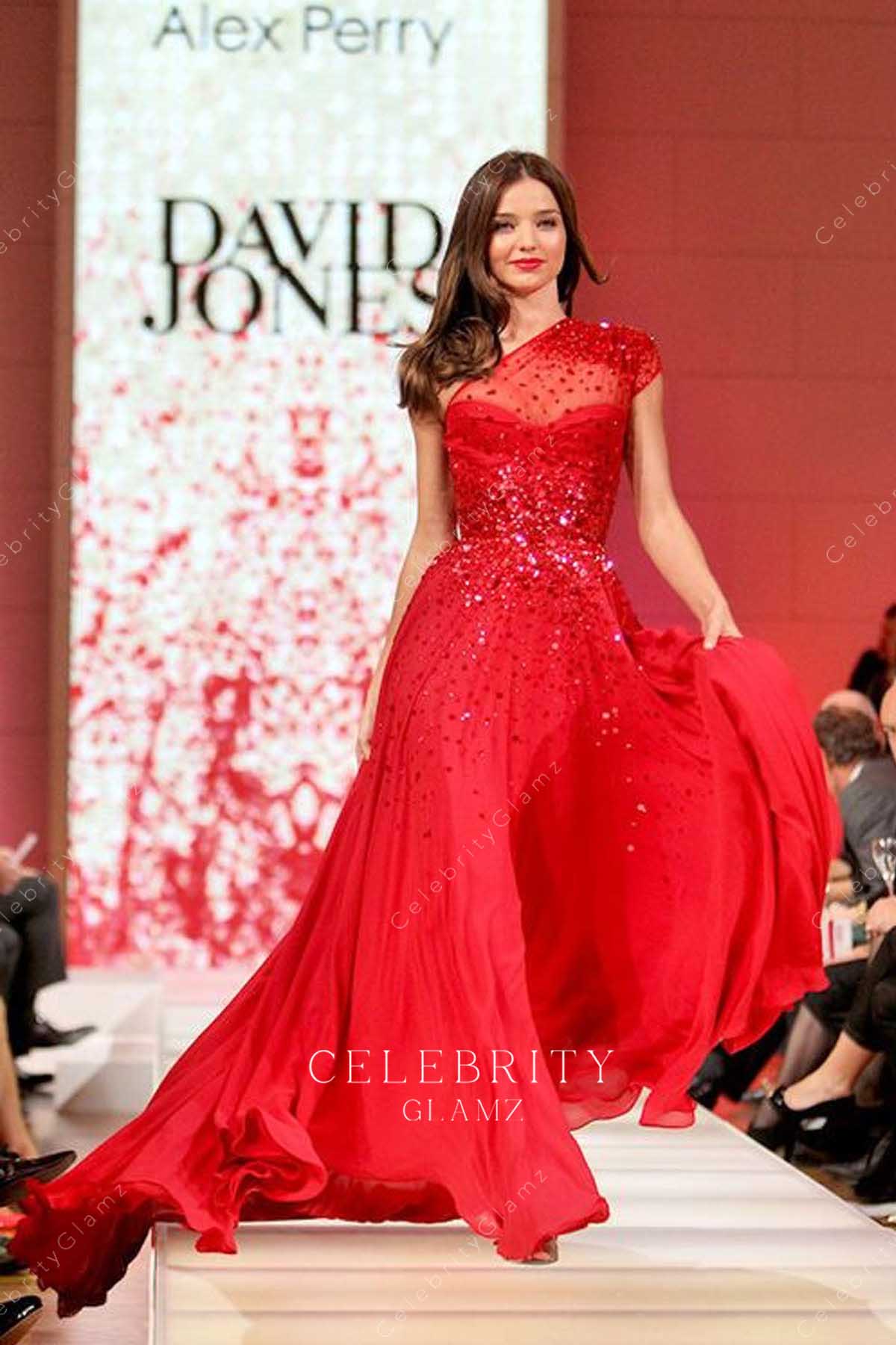 Miranda Kerr sparkly red a line t stage red dress