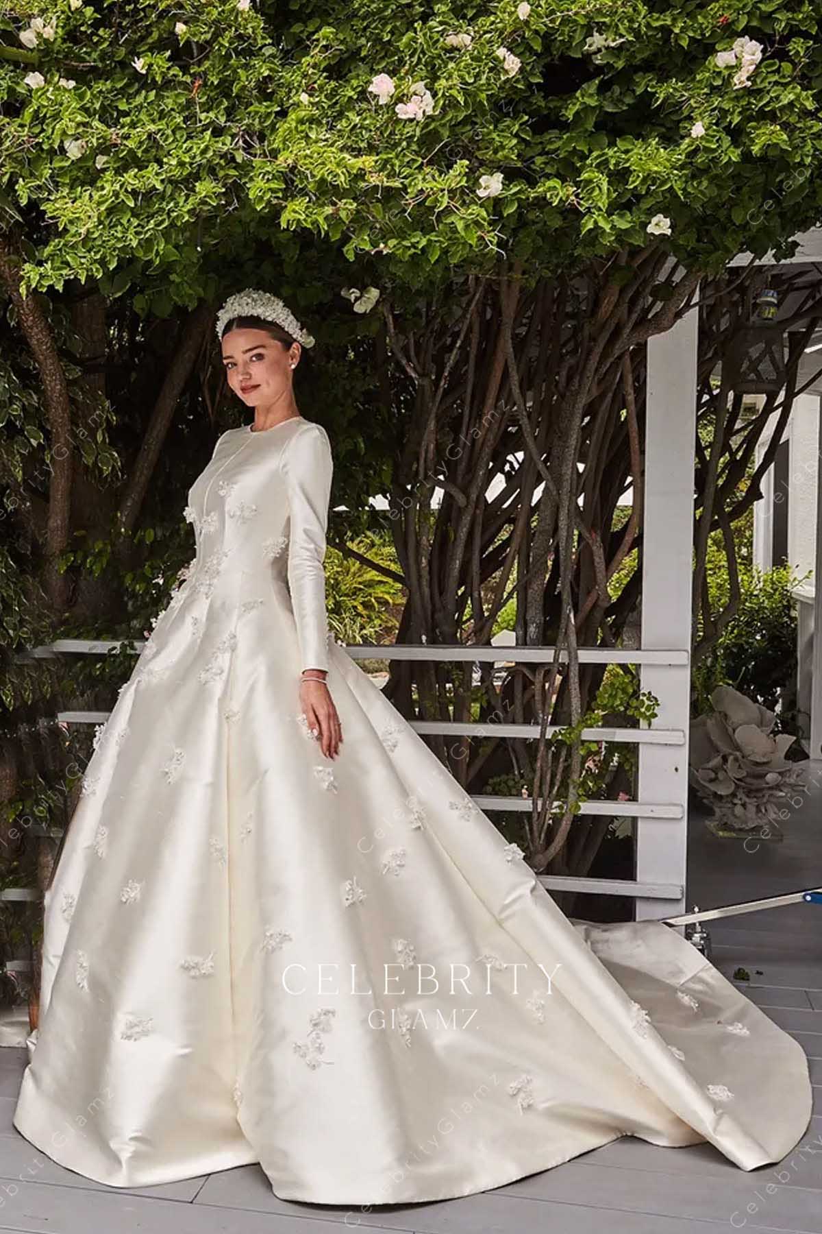 Miranda Kerr white long sleeves wedding ballgown