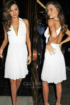 Miranda Kerr white pleated short halter dress
