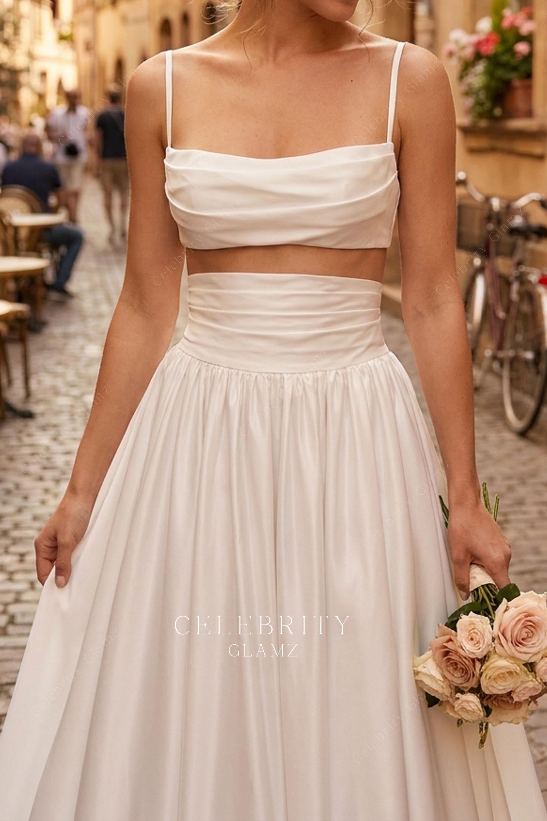 modern crop top wedding dress