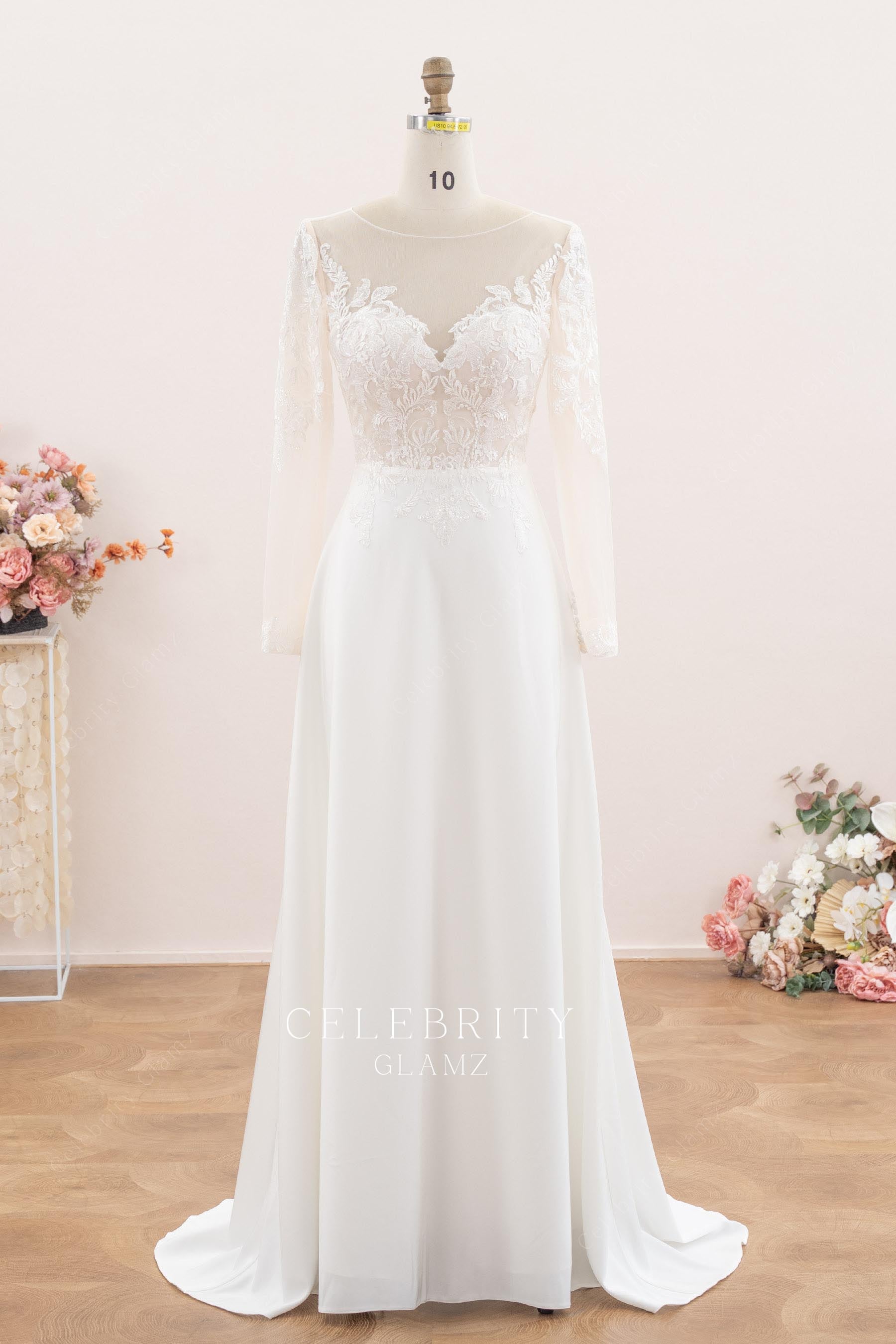 modern lace a line bridal dress