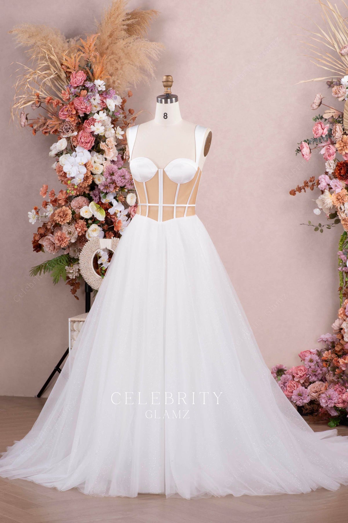 modern sweetheart neck long wedding gown