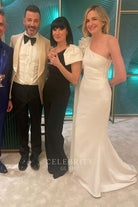 Molly McNearney asymmetric neckline prom dress 2024 Oscars red carpet