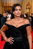 Monet McMichael v neck formal dress 2024 Oscars red carpet 