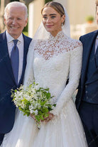 Naomi Biden lace high neck wedding dress