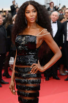 Naomi Campbell sequin stripe formal dress Cannes film festival red carpet 2024 