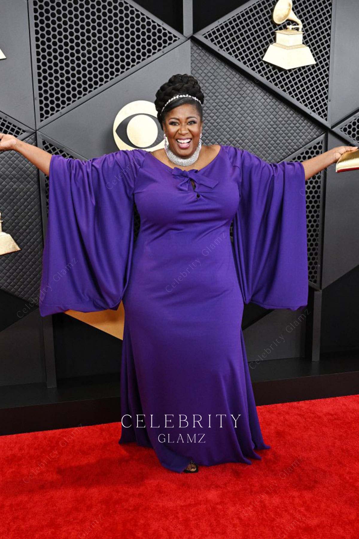 Natasha Yvette williams fit flare prom dress Grammys red carpet 2024