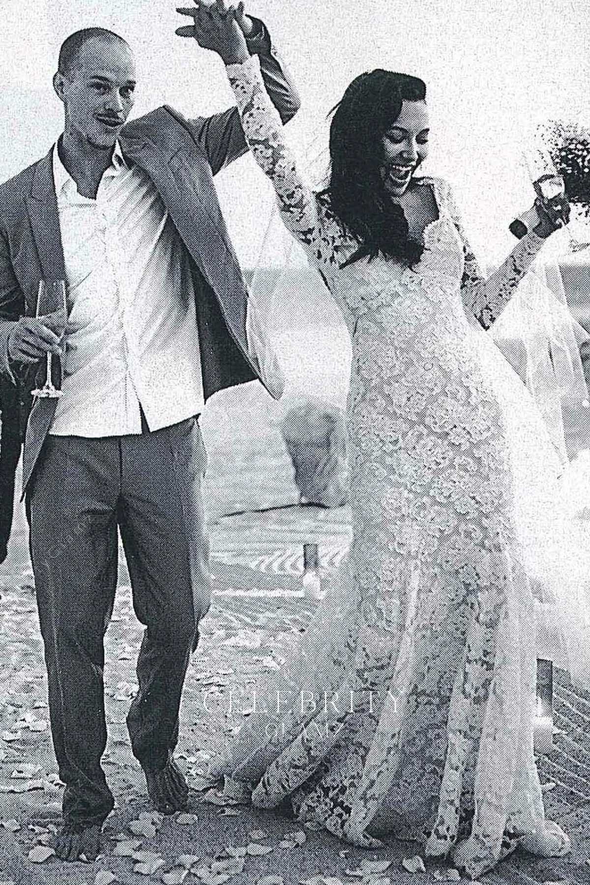 Naya Rivera lace long sleeves wedding dress