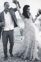 Naya Rivera lace long sleeves wedding dress