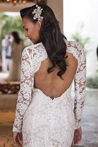 Naya Rivera white lace keyhole back wedding dress