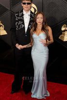 Nicki Nicole ice blue prom dress Grammys red carpet 2024