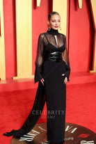 Nicole Richie black long sleeves prom dress 2024 Oscars after party
