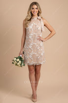 nude beige lace bridal shower dress