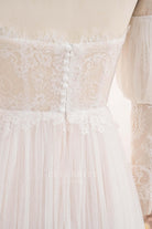 nude beige lace buttoned back bridal dress