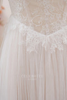 nude beige lace tulle Basque waist wedding dress