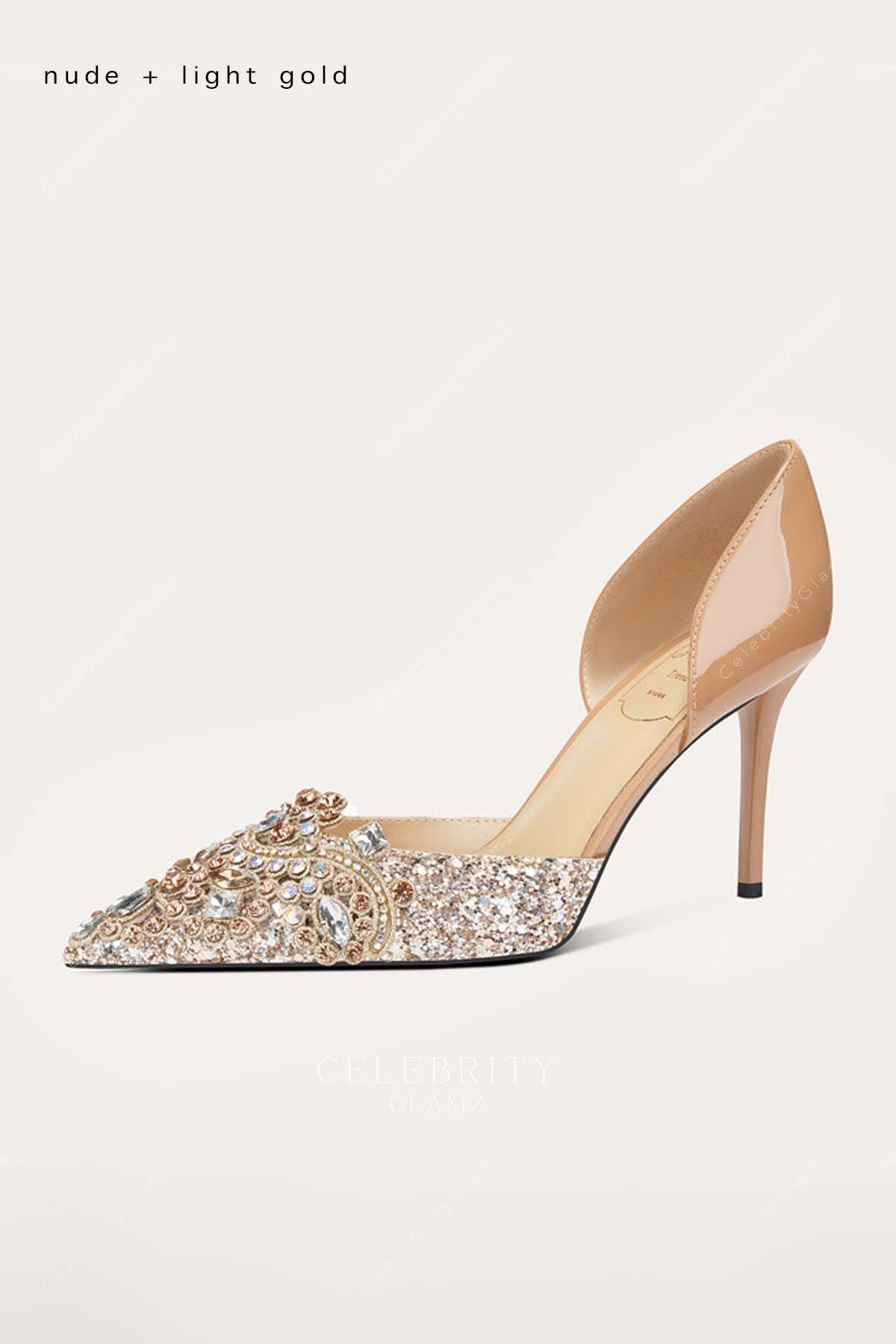 nude gold crystals bridal shoes 