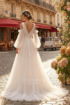 nude pink tulle lace applique a line wedding dress