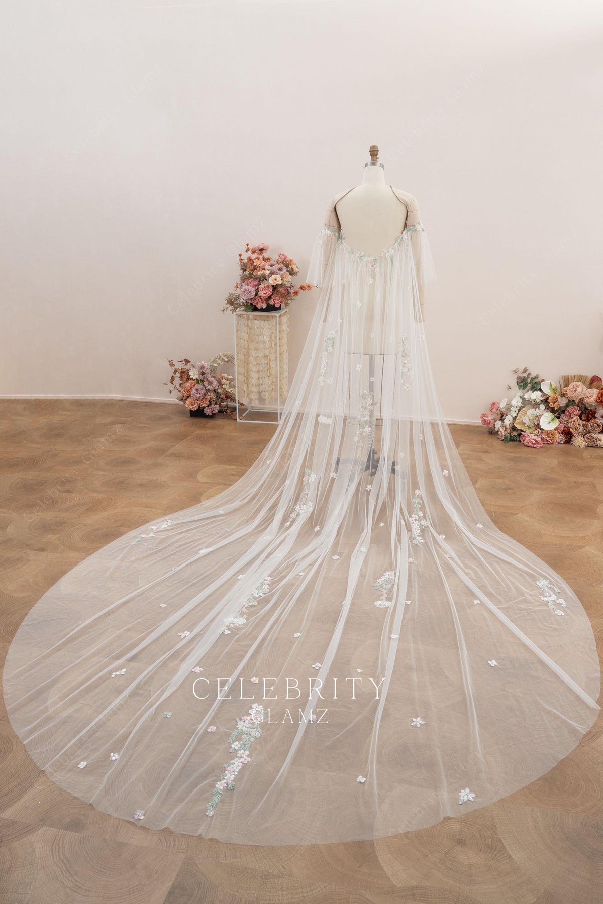 off shoulder beaded lace bridal cape